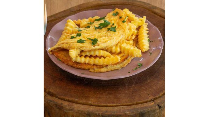 Batata Crinkle Bem Bras com omelete de batata